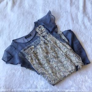 Floral flutter sleeve dress with sheer pockets